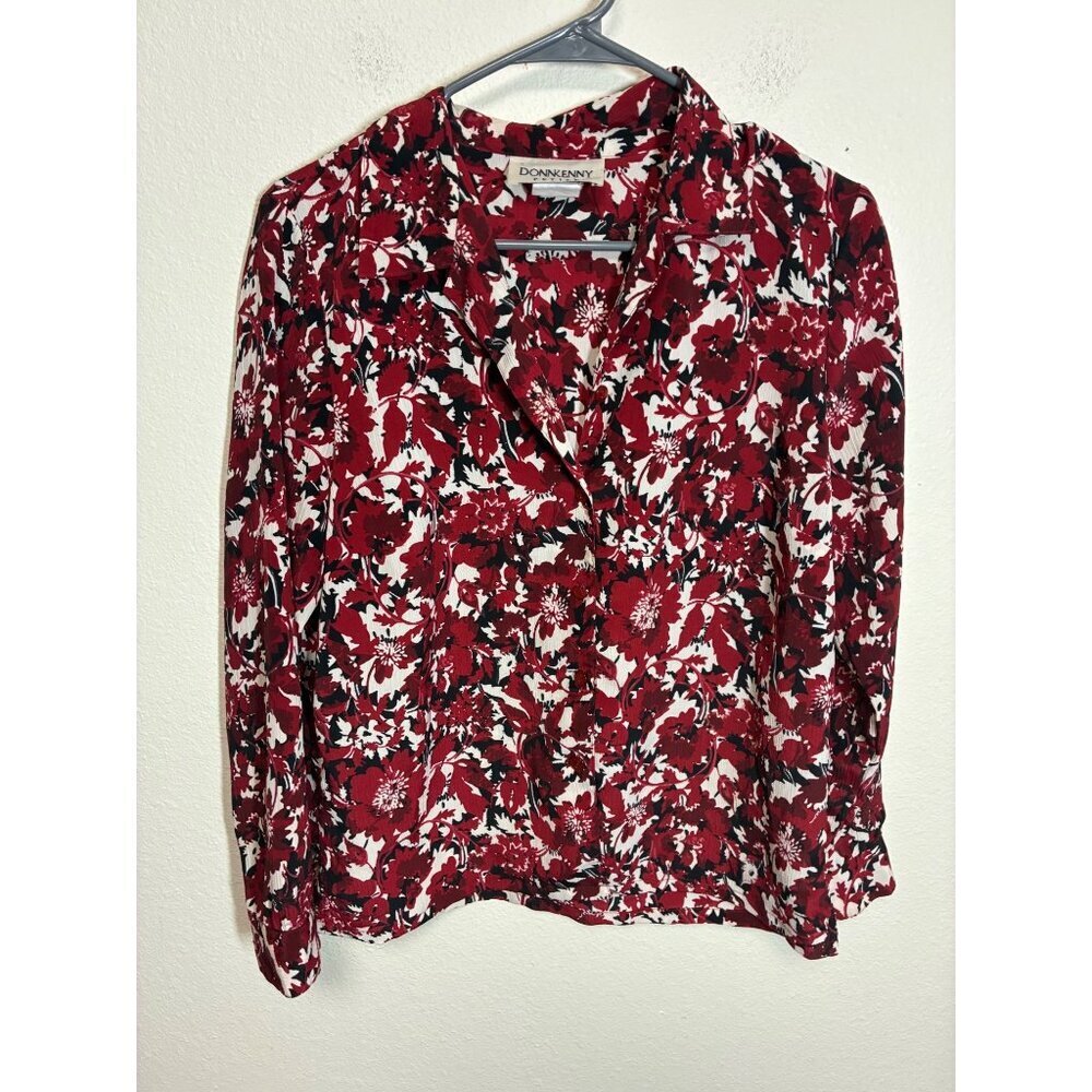 VTG Donnkenny Blouse Button Up Granny Business Casual Red Size Large Petite BC10